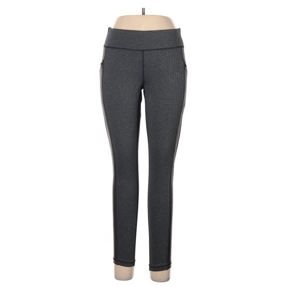 NWT XERSION Black Gray Herringbone Moto Style Side Faux Leather Leggings - Picture 1 of 11